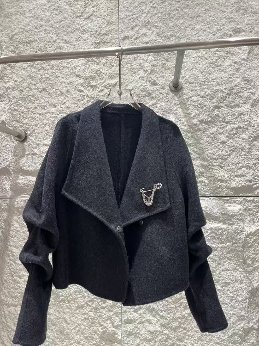 2025 Mulberry silk rabbit hair wool suit collar shoulder sleeve single-breasted double-sided wool coat woolen jacket to keep warm in autumn and winter
