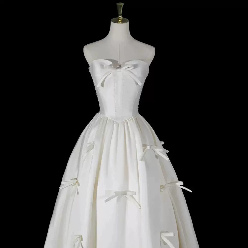2025 Super fairy satin light wedding dress new simple yarn white tube top bridal engagement dress welcome out
