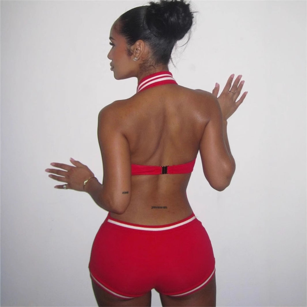 In the summer of , Popular, , New Popular trade, fashionable and sexy Spice Girls, sleeveless solid color backless neck-hanging jumpsuit shorts