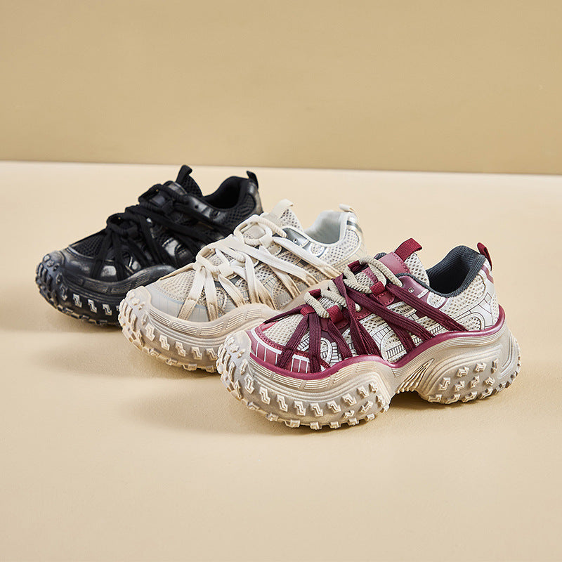 2025 ins Korean version of the new dad shoes girl spring student running sports thick sole height increase casual street shot M-91
