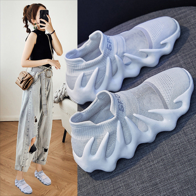 2025 ins mesh breathable socks shoes women's summer new Korean version flying woven Xiaolongbao running casual shoes 450-11