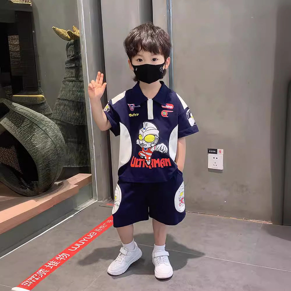 xiangtuibao Boys' Summer Handsome Set Boys' Short-Sleeved Shorts Clothes New Children's Summer Clothing Boys' Summer Trend