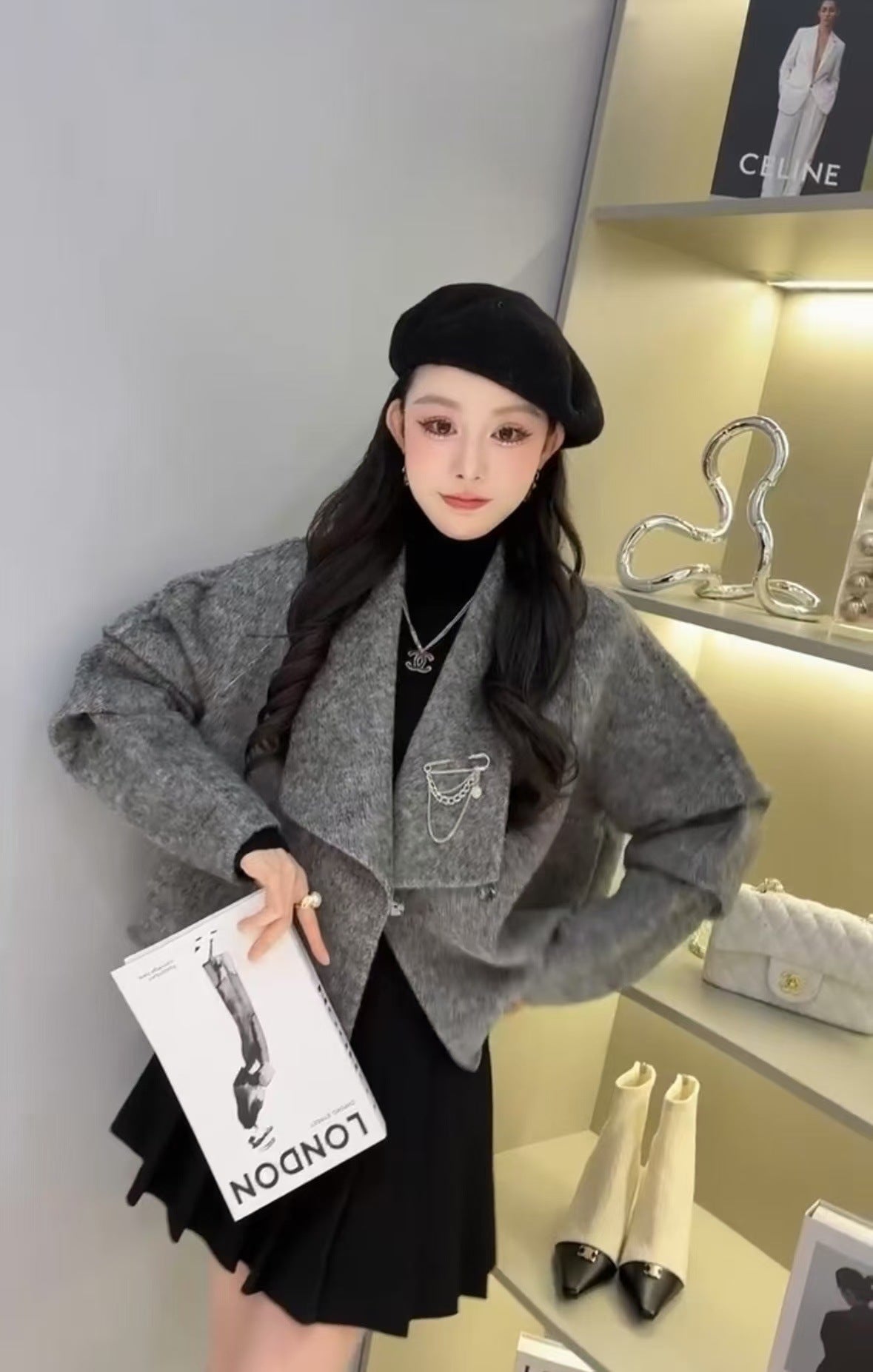 2025 Mulberry silk rabbit hair wool suit collar shoulder sleeve single-breasted double-sided wool coat woolen jacket to keep warm in autumn and winter