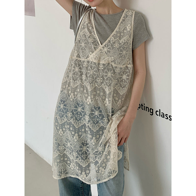 2025 THE MIND lace hollow blouse 2025 summer new design sense niche stacking suspender skirt 020AX