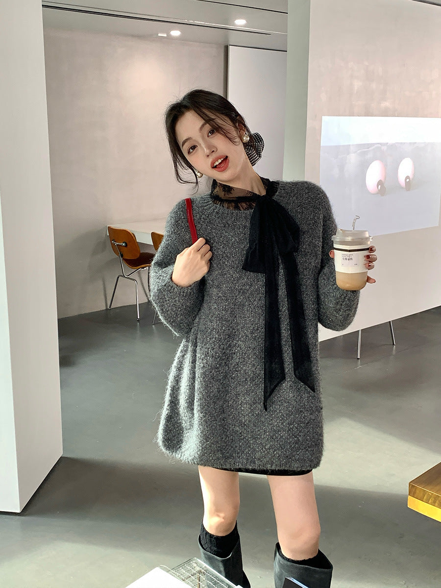 2025 popular autumn and winter loose long-sleeved temperament wool long-sleeved solid color knitted sweater sweater women 25193