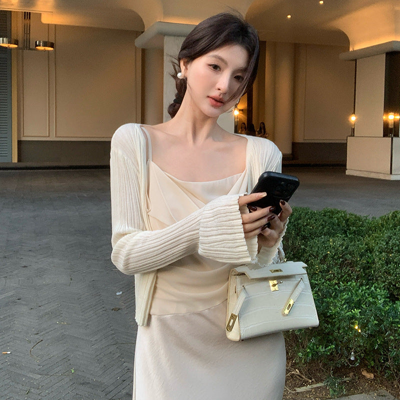 2025 spring and summer new Korean version temperament versatile long-sleeved knitted cardigan top sunscreen blouse 25230
