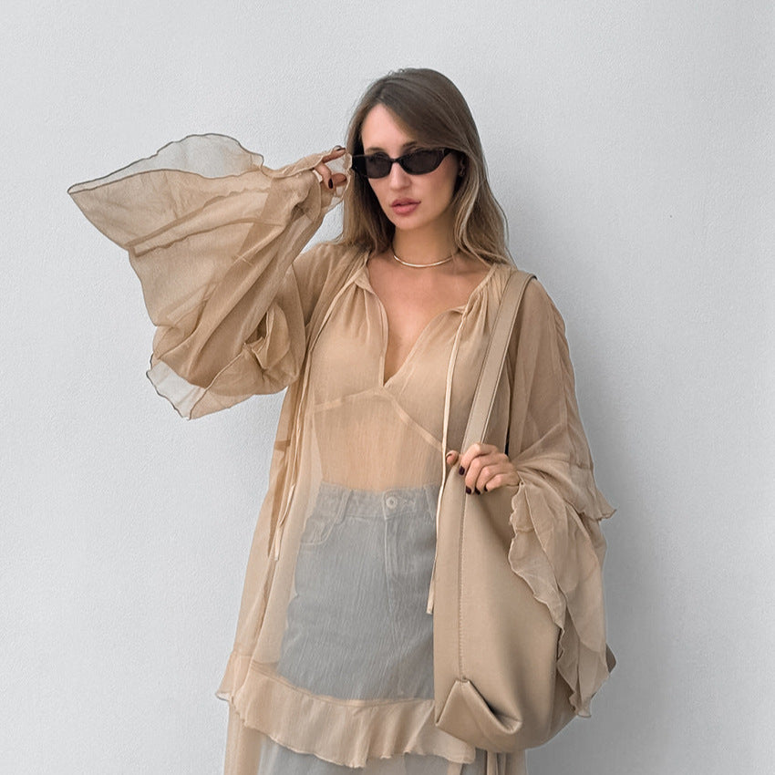 2025 Khaki autumn and winter new bat sleeve dress fashion New wholesale sunscreen blouse long dress women