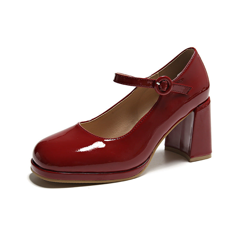 xiangtuibao Women's High Heels Mary Jane Shoes Summer New Simple Temperament Candy Color Thick Heel Ankle-Strap Pumps Women