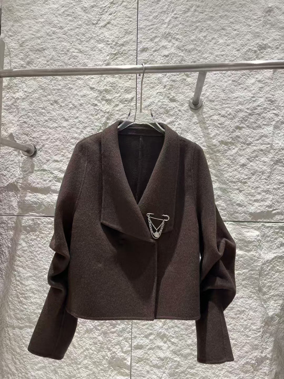 2025 Mulberry silk rabbit hair wool suit collar shoulder sleeve single-breasted double-sided wool coat woolen jacket to keep warm in autumn and winter
