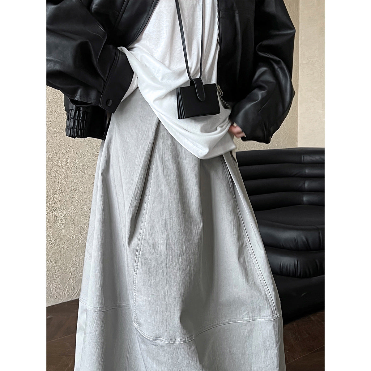 Luxi, autumn Korean new simple pleated skirt women's new hip-covering and thin bud A-shaped umbrella skirt 1812
