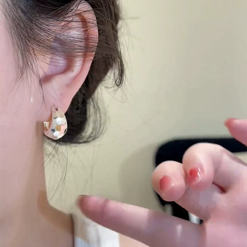 sparkling metal water drop ear buckle women's niche design versatile earrings light luxury high-end silver needle earrings