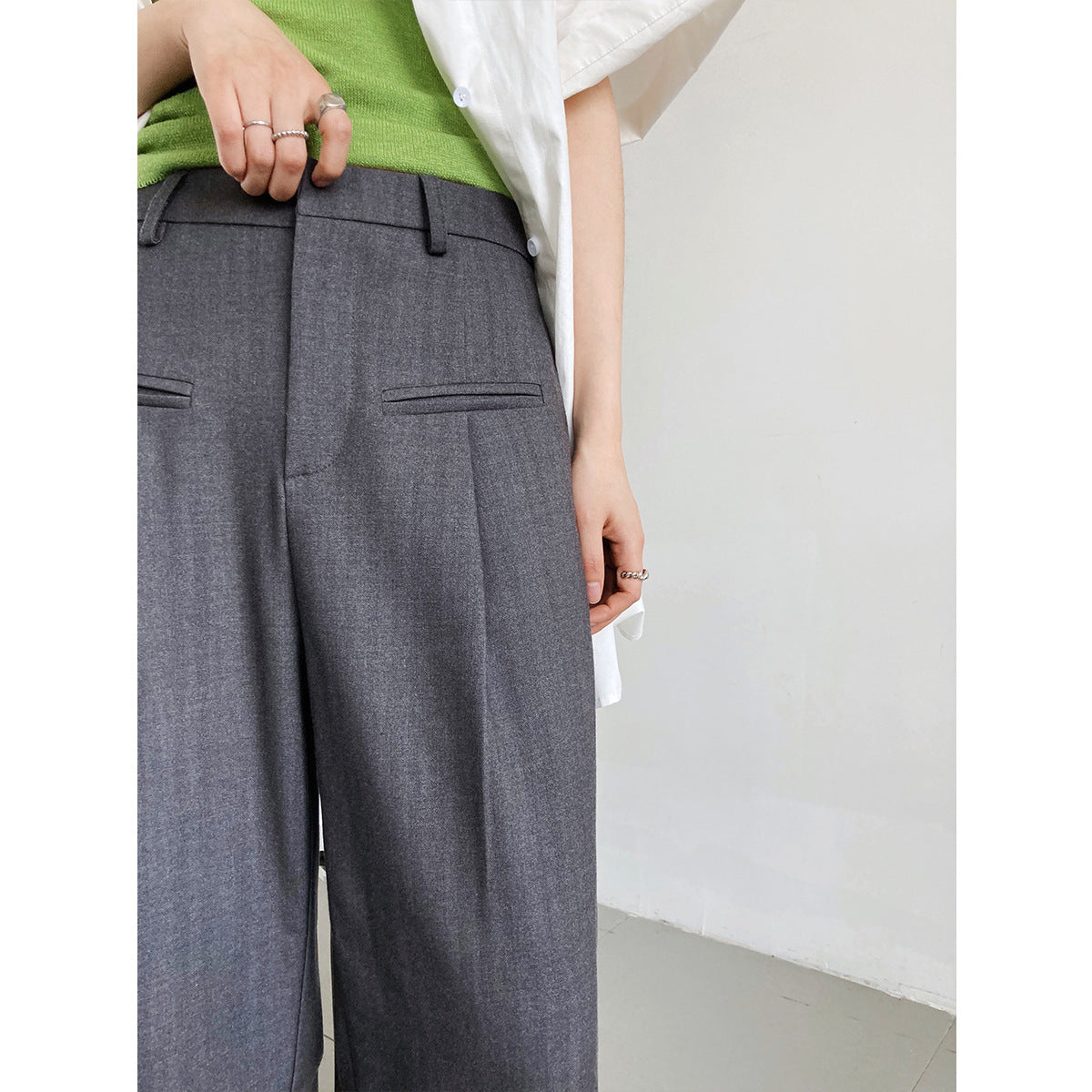 Luxi, spring and autumn design double pocket drape floor pants women's Korean version loose casual wide-leg suit pants 1056
