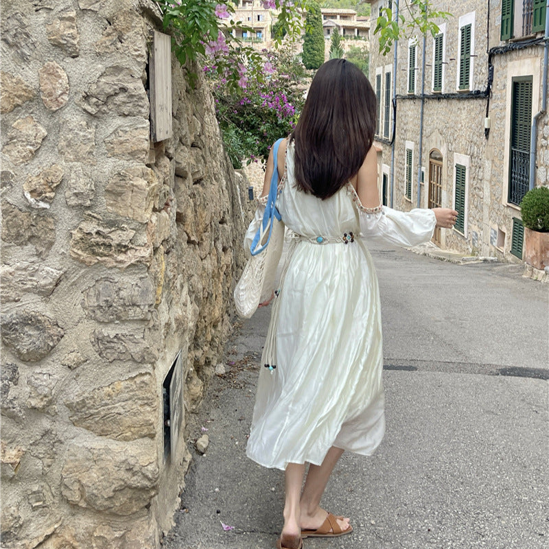 2025 Bohemian ethnic style seaside vacation dress children coffee break Xinjiang travel wear temperament dress