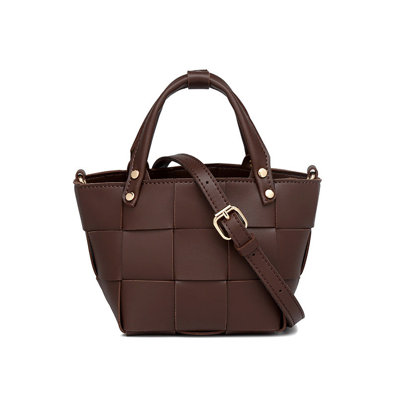 2025 Bag Autumn Women's popular Woven Bucket Bag Textured Vegetable Basket Bag Niche Versatile Casual Mother and Child Handbag