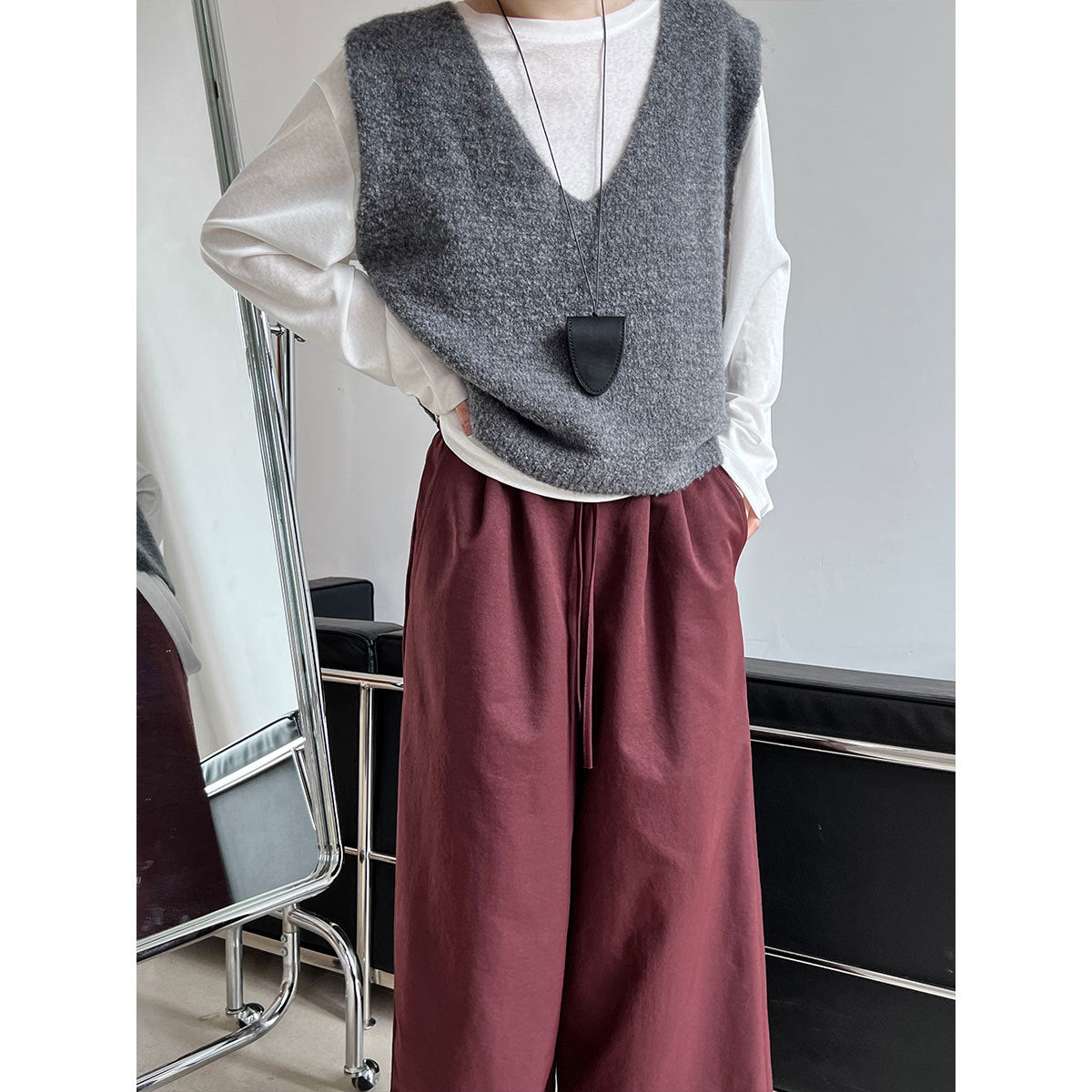 Luxi, simple drawstring big pants wide-leg pants women's popular autumn new elastic waist casual pants straight pants 1813