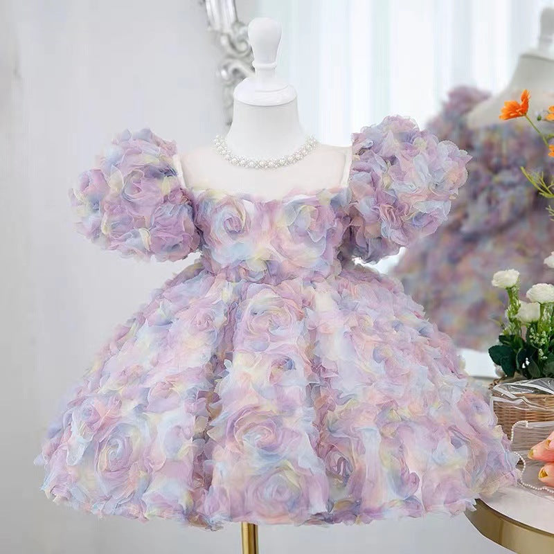 Xiangtuibao One Year Old Celebration Dress New Girls Colorful Petals Children's Dress Little Girl Birthday Fashionable Princess Dress Summer