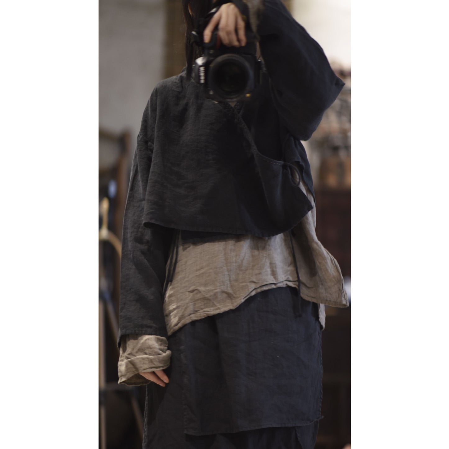 2025 22/7 Mulberry, early autumn literary and retro linen stand-up collar diagonal placket with shoulder-length short small cardigan