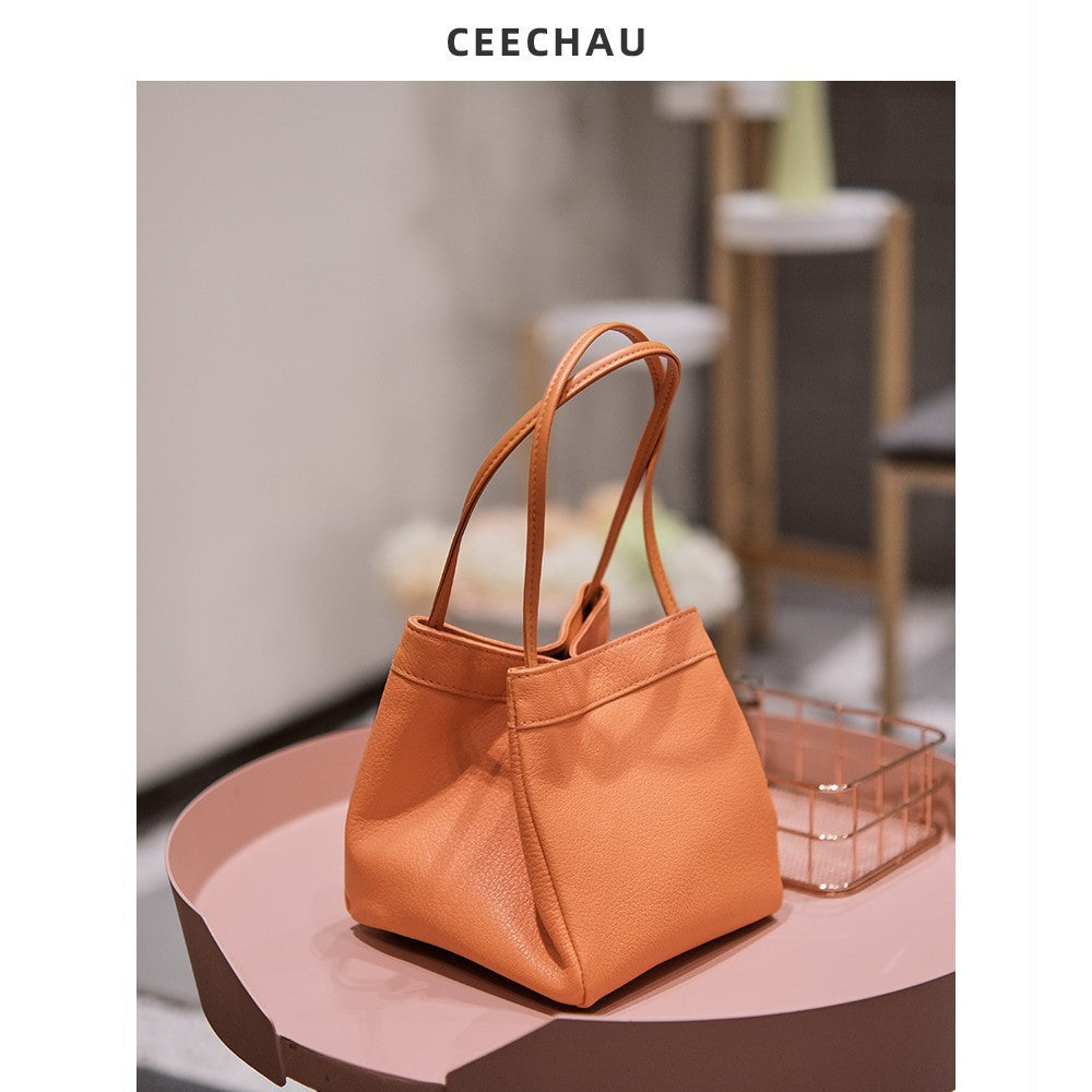 XIANGTUIBAO Women's Bag New Korean Style PU Leather Small Square Bag Versatile Hand Holding Bucket Bag Minority Fashion Textured Handbag