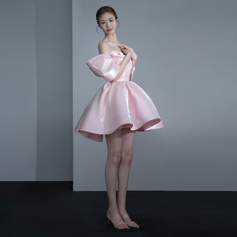 2025 Evening Dress New Temperament Celebrity Banquet Birthday Party One Shoulder Princess Short Skirt Spring