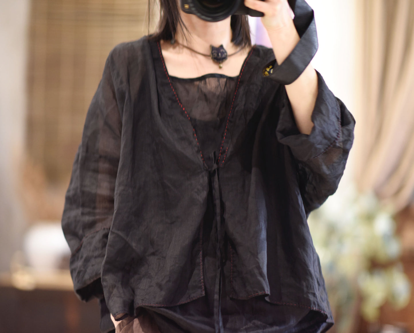 2025 22/4 constant tone, simple casual and light ramie spring and summer sunscreen clothing, solid color outer shirt