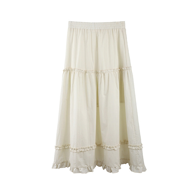 2025 THE MIND fungus lace white big swing skirt 2025 summer new elastic waist versatile A-shaped skirt 002AX