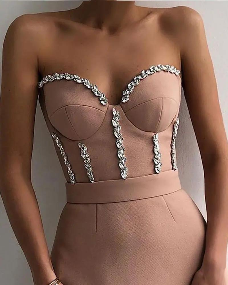 XIANGTUIBAO popular New fashion new high-waisted pink evening dress EBAY medium and long group dress