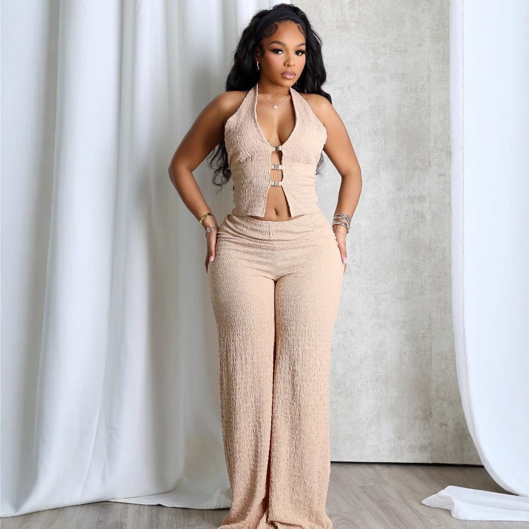 summer new popular neck sleeveless backless V-neck tube top breasted sexy fashion jumpsuit