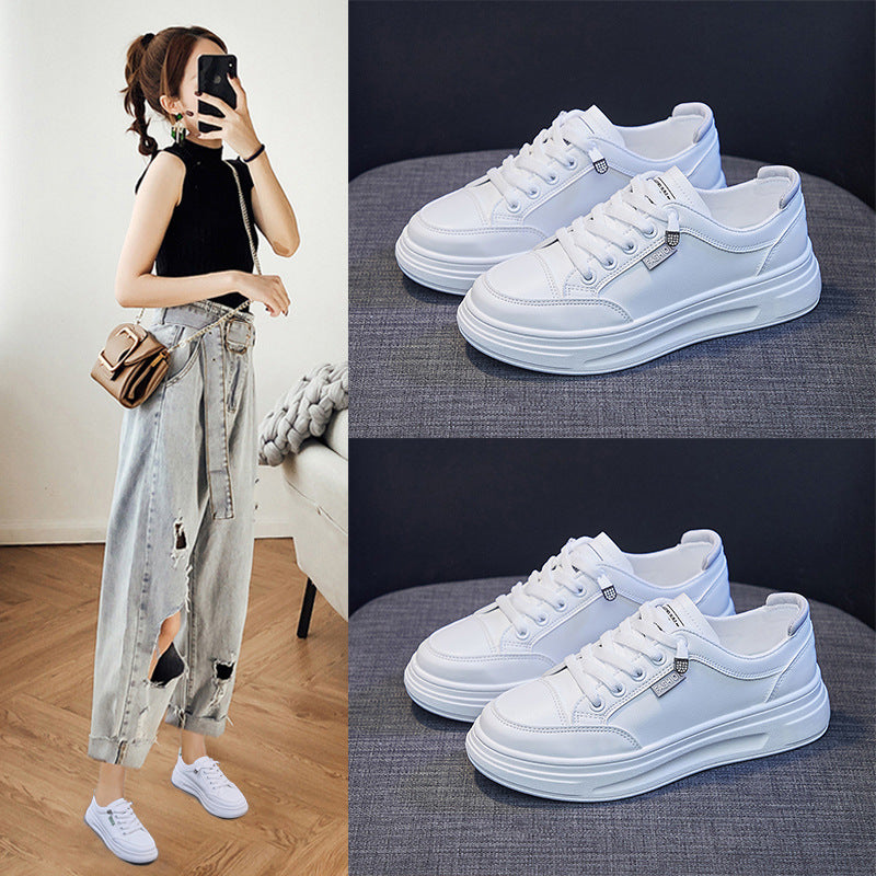 2025 Korean version ins little white shoes female tide students spring new thick-soled muffin shoes female street shot board shoes female K6615