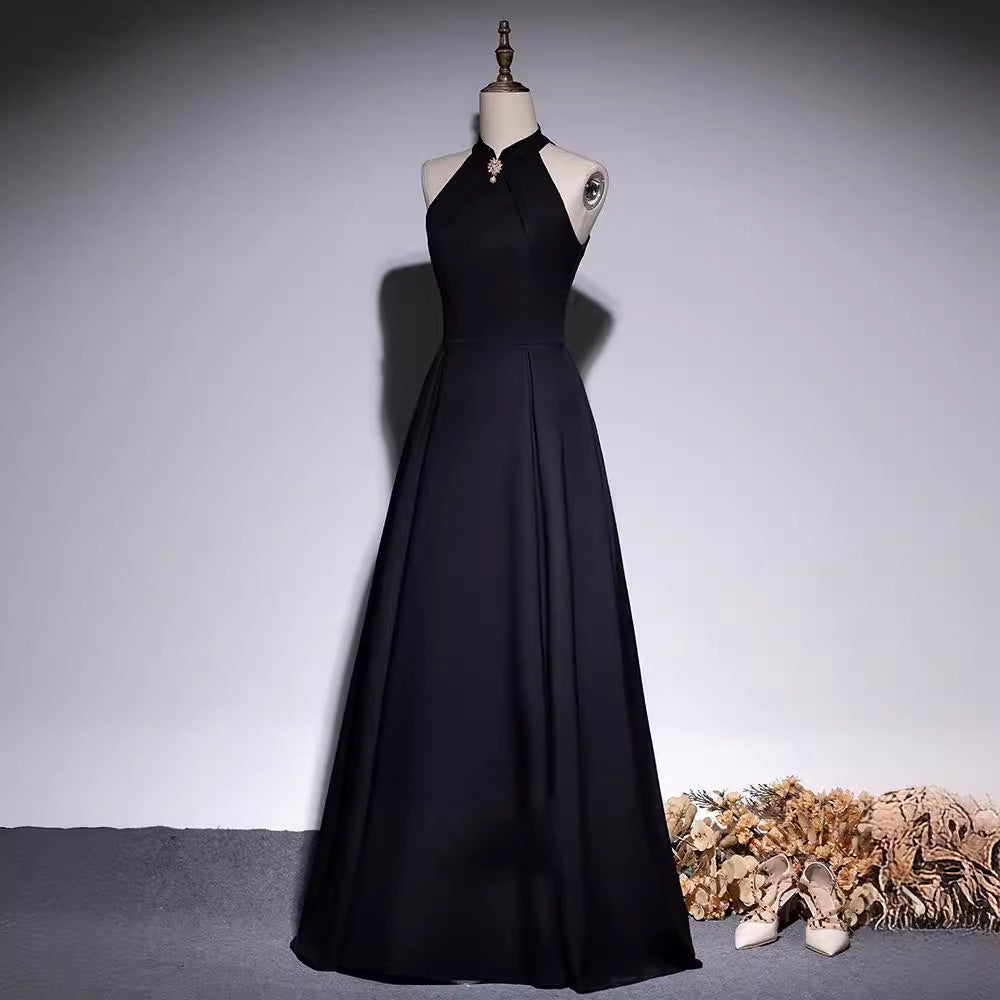 2025 Black evening dress female new high sense adult piano performance cello solo performance graduation