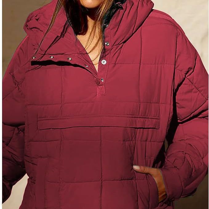 2023 Cross-border Autumn and Winter Solid Color Hooded Cotton Clothing Foldable Filled Pullover Pocket Long Sleeve Jacket Women