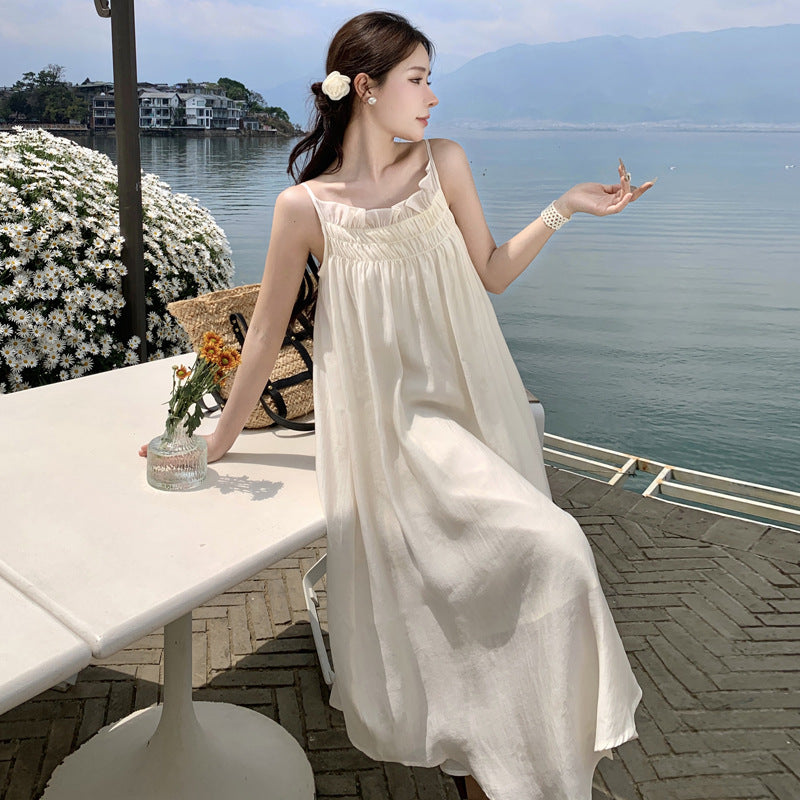 2025 Seaside Banna Yunnan Holiday Dress Niche Premium Sense Simple Super Immortal Fungus Edge Folded Suspender Skirt