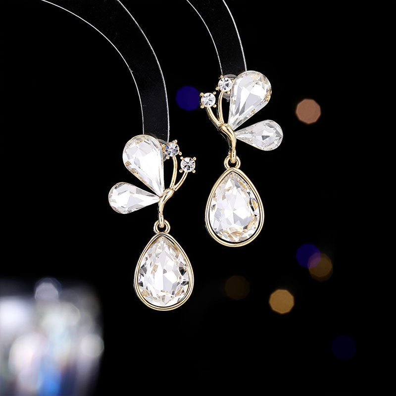 2025 Heavy Industry's new fashionable and simple water drop earrings temperament butterfly fringed earrings New light luxury stud earrings wholesale earrings