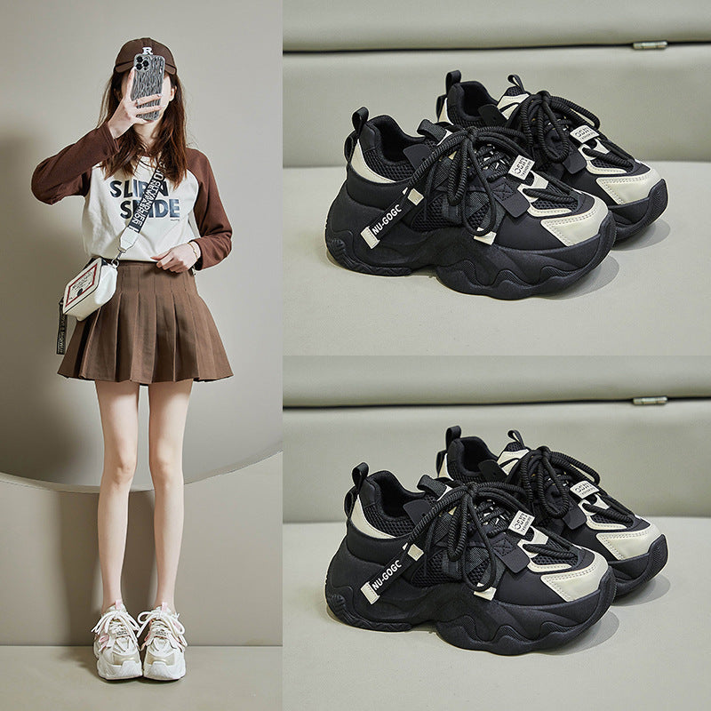 2025 ins Korean version of the new dad shoes girl spring student sports running casual thick sole height increase FB3305-1