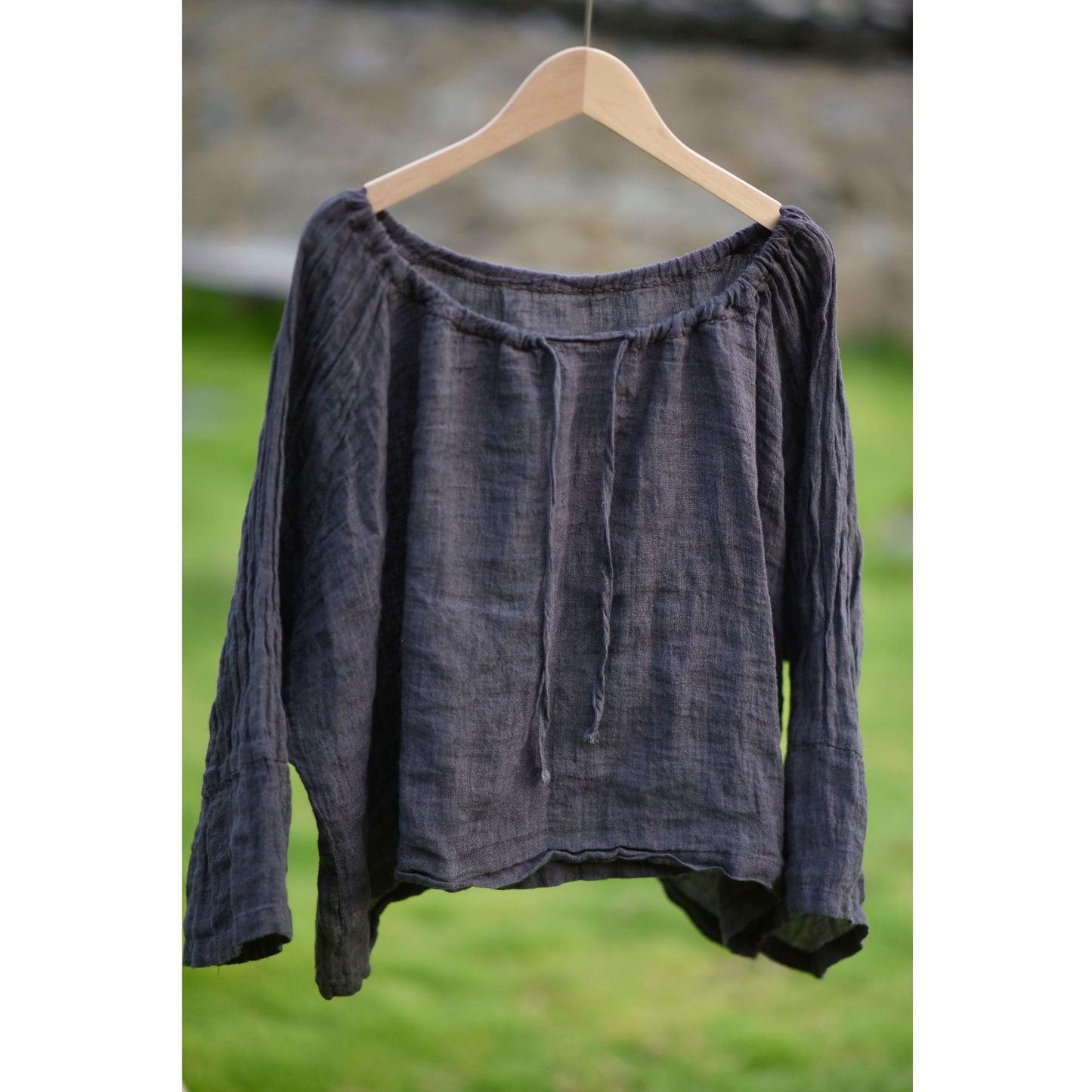 2025 22/8 Lin Shen, early autumn literary and retro texture linen crew neck drawstring loose pullover