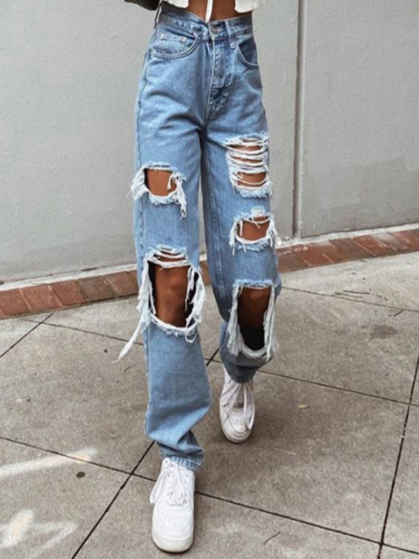 2025 (The whole store is not closed during the Spring Festival, and the stock is fully stocked) New popular high-waisted ripped thin wide-leg jeans women