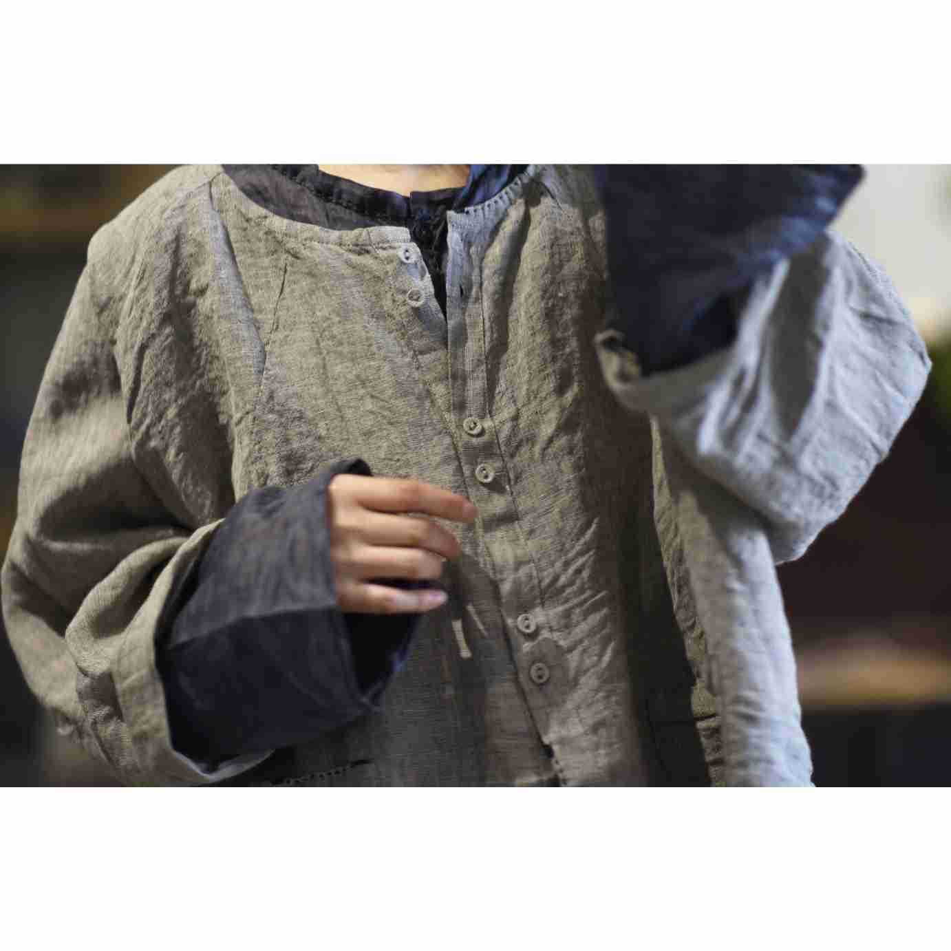 2025 23/2 Ah Sheng, literary and retro yarn-dyed linen cardigan, double-button collarless shirt