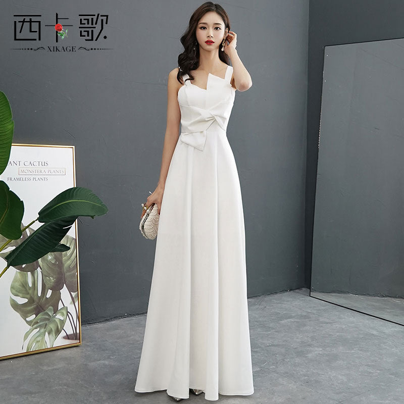 2025 Black evening dress women's new banquet noble and elegant temperament annual meeting long host dress looks thin