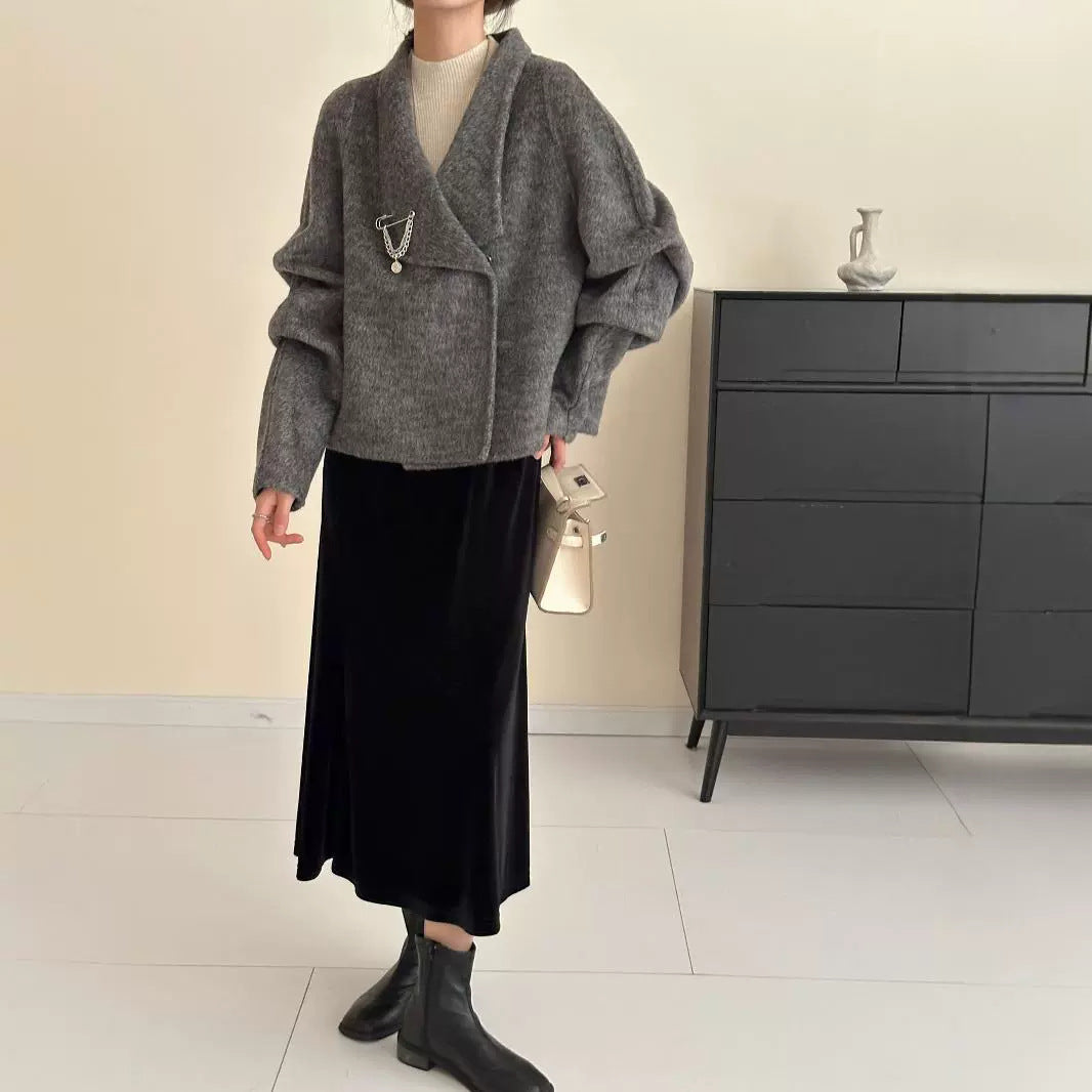 2025 Solid color lapel single-row two-button art style double-sided wool woolen jacket, premium women's jacket to keep warm in autumn and winter