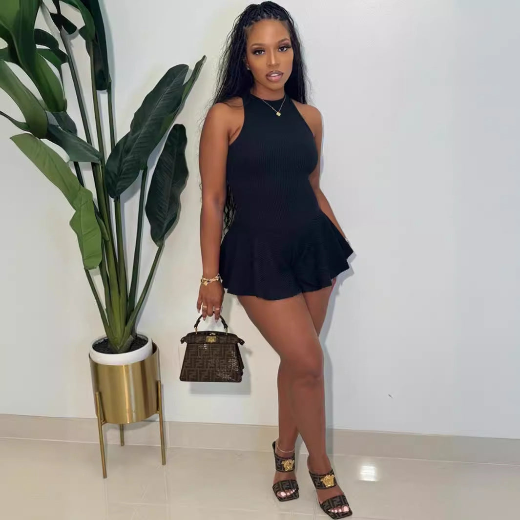 popular summer new light and thin elastic tight sexy babes solid color versatile neck jumpsuit jumpsuit