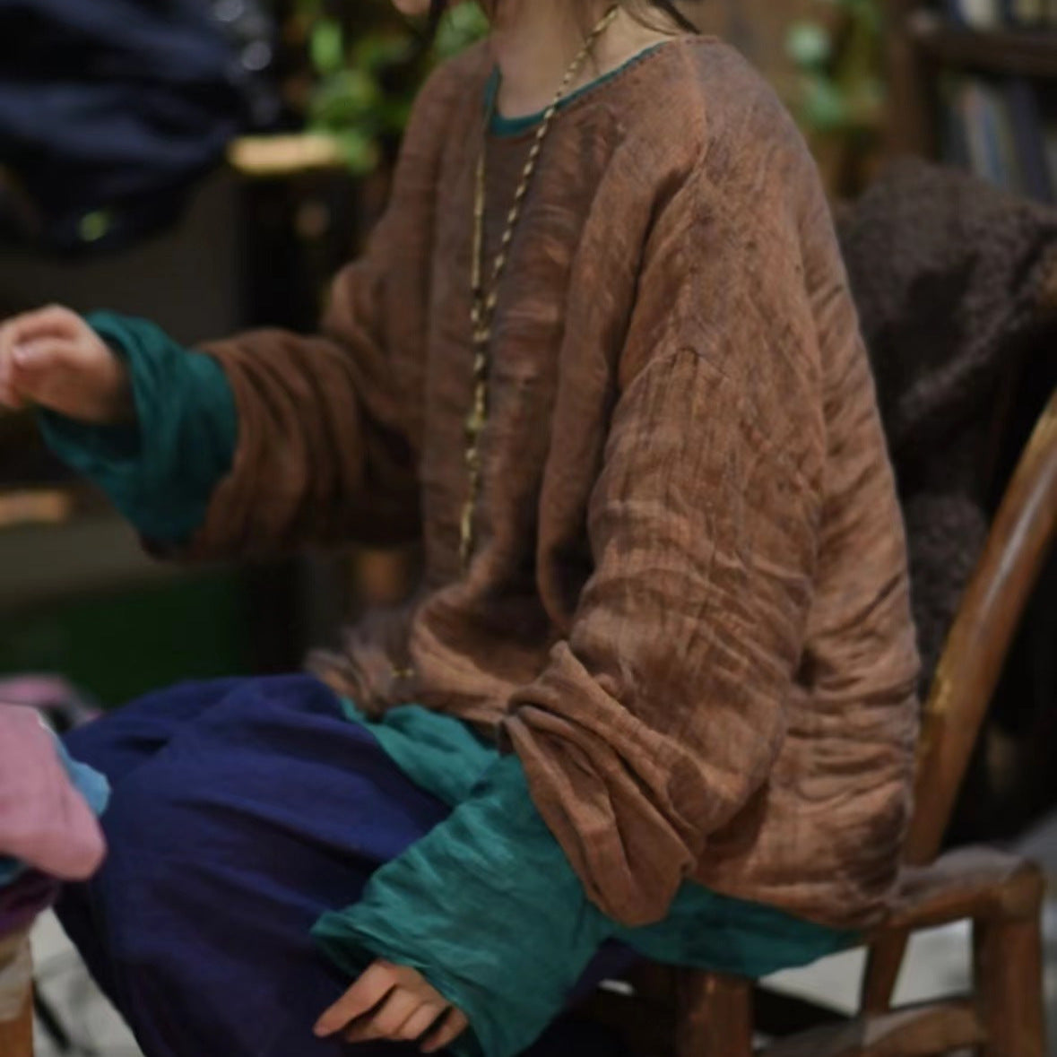 2025 Su Nian Weiyang SN24 literary and retro solid color versatile loose casual yarn-dyed linen jumper