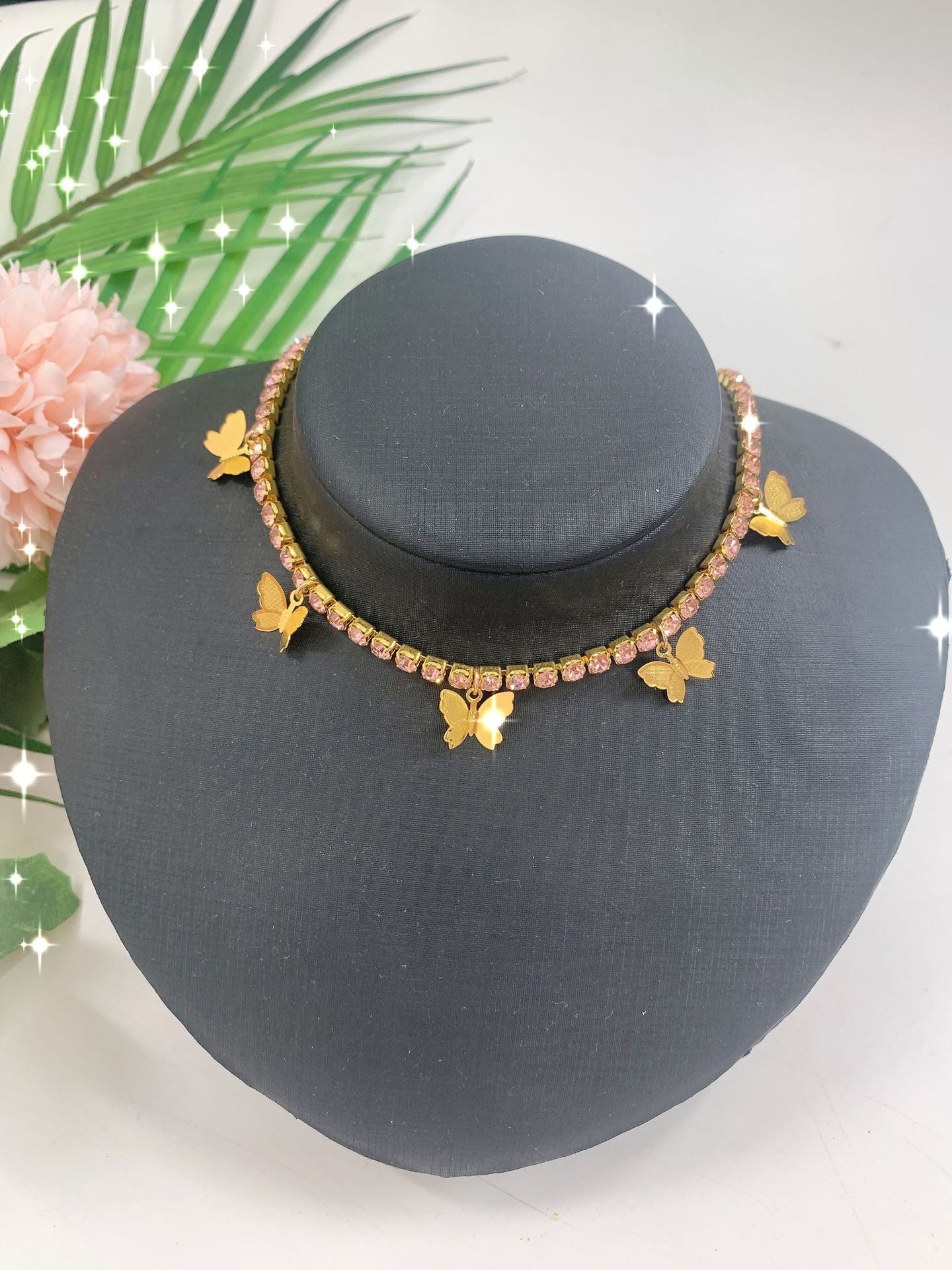 2025 ins Popular trade rhinestone chain copper butterfly necklace female pendant neck chain Popular trade chocker fb1030