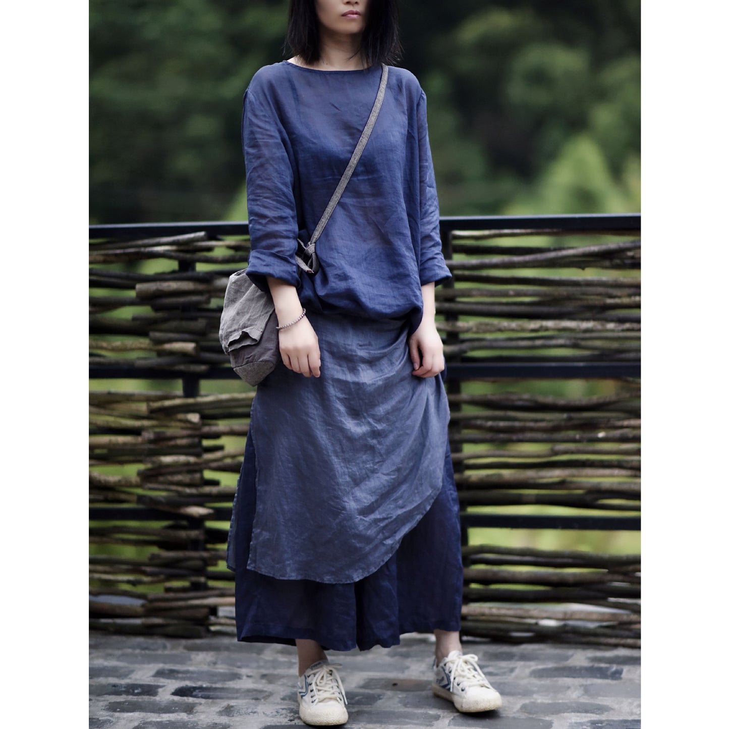 2025 21/8 Mori, Ramie, Early Autumn New Products Simple Literary Basic Crew Neck Pullover Bottom Shirt