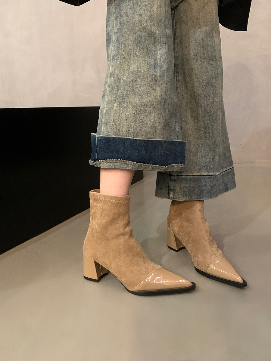 2025 Thick high heels pointed thin boots short boots women's shoes popular new autumn and winter single boots leopard print temperament small bare boots