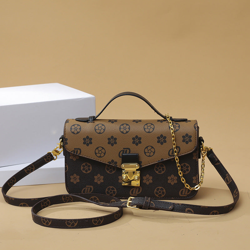2025 Crossbody bag popular high-end contrasting color printing small square bag retro fashion temperament bag Crossbody women versatile