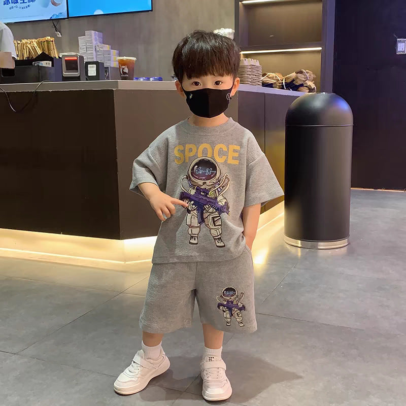 xiangtuibao Boys' Summer Handsome Set Boys' Short-Sleeved Shorts Clothes New Children's Summer Clothing Boys' Summer Trend