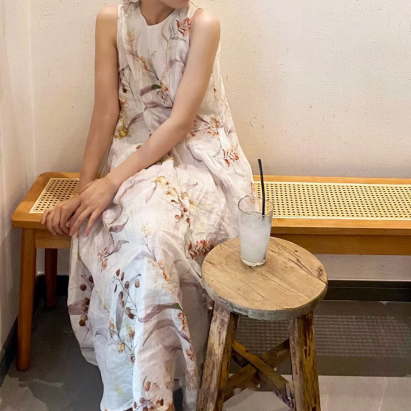2025 retro flower print sleeveless pajamas women's summer new straps pajamas homewear dresses thin