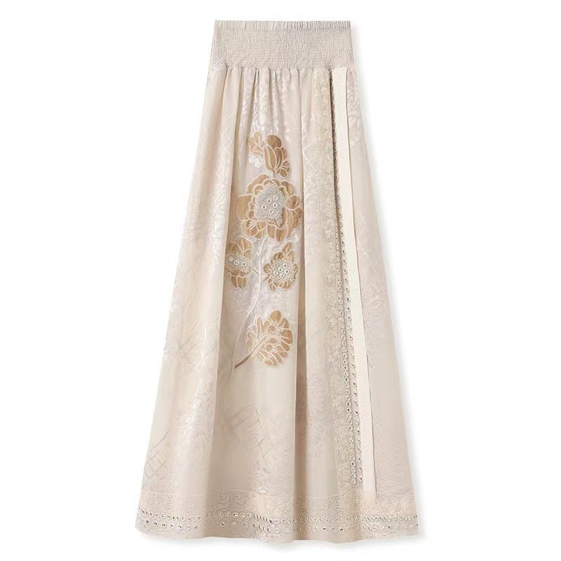 2025 Customized spring and summer new Chinese style light luxury stand-up collar embroidered sleeveless sequins loose vest dress set