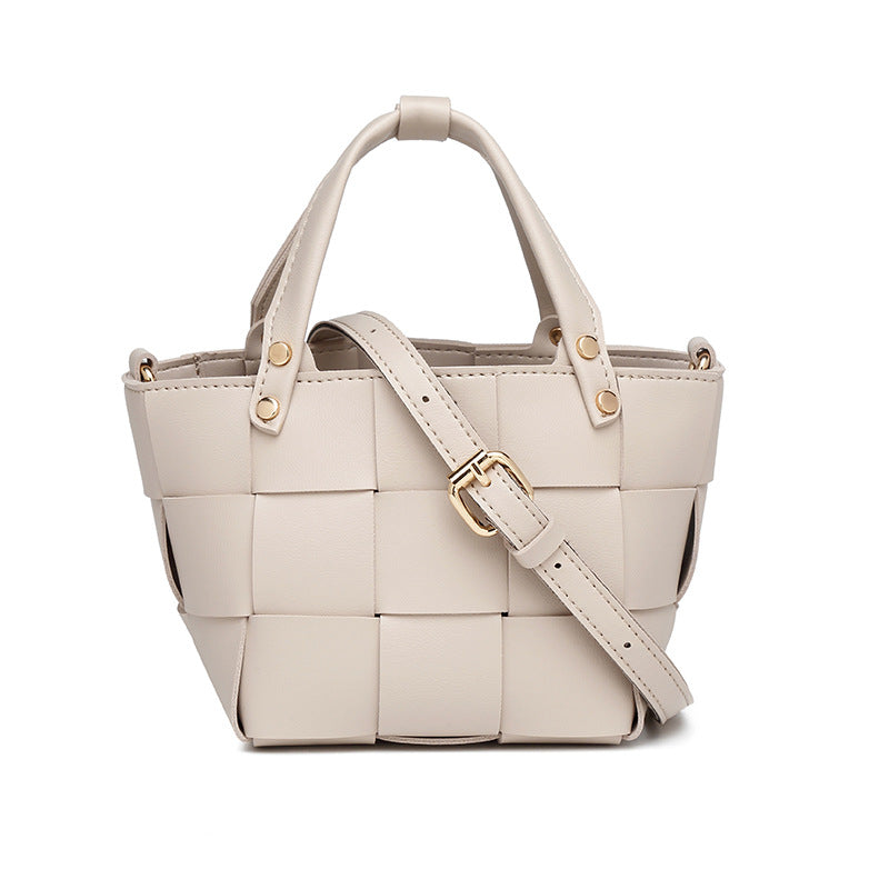 2025 Bag Autumn Women's popular Woven Bucket Bag Textured Vegetable Basket Bag Niche Versatile Casual Mother and Child Handbag