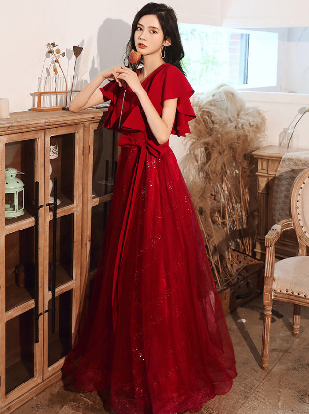 2025 Black evening dress female banquet temperament socialite middle school student art examination host high sense choir performance dress
