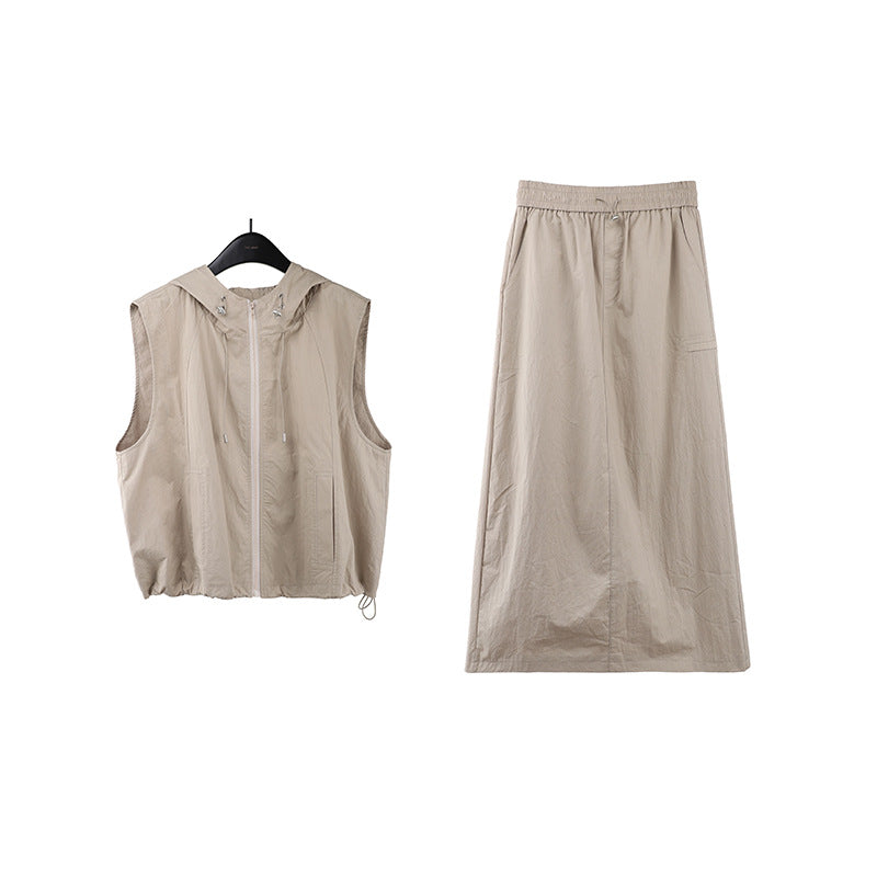 2025 THE MIND hooded casual vest + skirt set 2025 spring and summer Korean version sports two-piece set women T035